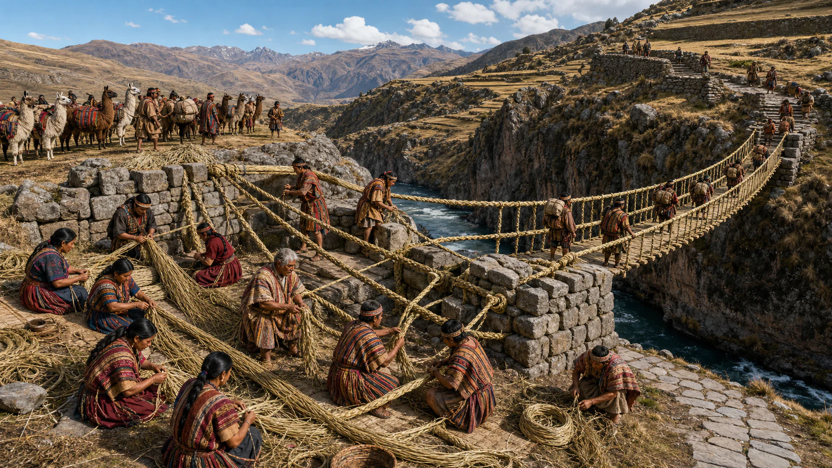 Interpretive reconstruction: Inca road and bridge renewal